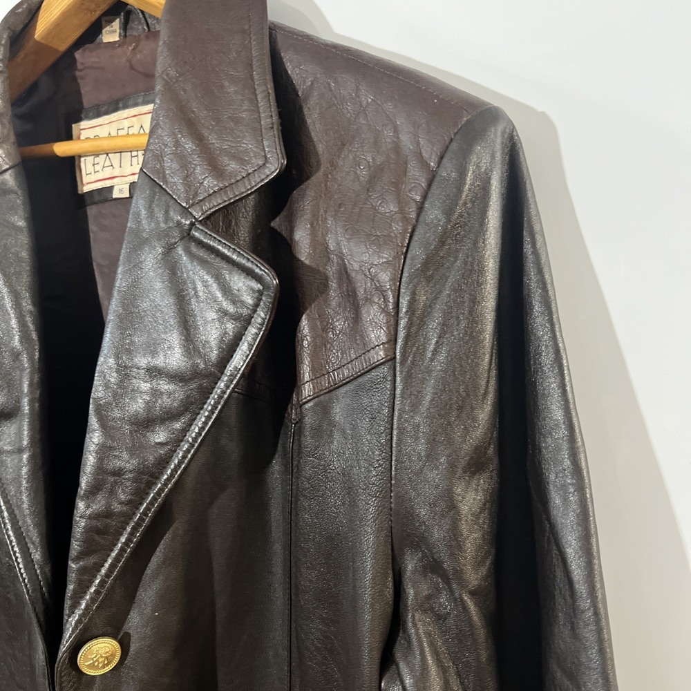 Braefair Leather Brown Genuine Leather Jacket Coat Women's Size 16 - Picture 3 of 13